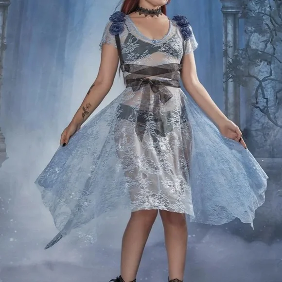 NWT Ethereal Dolls Kill Widow Blue Floral Lace Dress - Picture 9 of 10